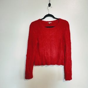 Bar III RED fuzzy long sleeve slightly cropped sweater size medium